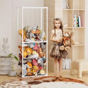 Glaf Stuffed Animal Storage Toy Organizer Corner Plush Zoo Toys Holder Large Standing Kids Shelf with Adjustable Length Elastic Band for Toddler Boys Girls for Bedroom Nursery Play Room