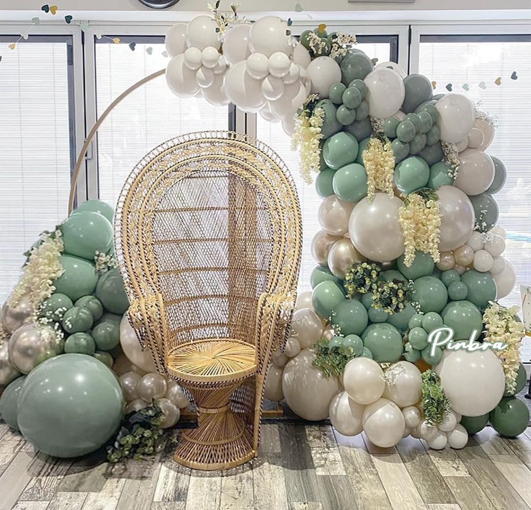 Sage Green White Balloon Garland Double Stuffed Dusty Green Balloons Pearl White Sand Olive Green Balloon Arch Kit Avocado Green Balloon For Neutral Baby Shower Bridal Shower Birthday Party Decoration