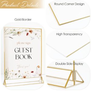 Acrylic Sign Holder 8.5x11 Gold Frames Clear Sign Holder, Gold Picture Frame Double Sided Flyer Holder, Table Menu Holder Display Stand for Wedding Signs Table Numbers