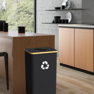 Pakusane Recycling Bin for Kitchen Indoor Home, Large 26 Gallon 100L Recycle Bin with Lid Removeable Reusable Inner Bag Bottle Can Glass Waste Plastice Stickers,Black