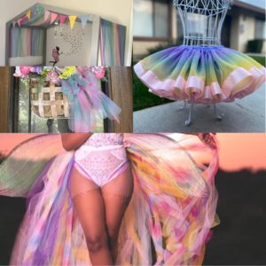 HAVII 63" × 8yard Rainbow Tulle Fabric Rolls Sheer Tulle Ribbon Netting Fabric Gradient Tulle Bolt Spool for Table Tutu Skirt Dress DIY Birthday Party Baby Shower Decorations