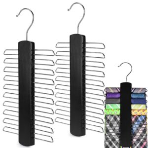 johouse 2pcs tie rack for closet,wooden necktie organizer and belt hangers,360 degree swivel space saving ties holder for men hanging 40 ties,black