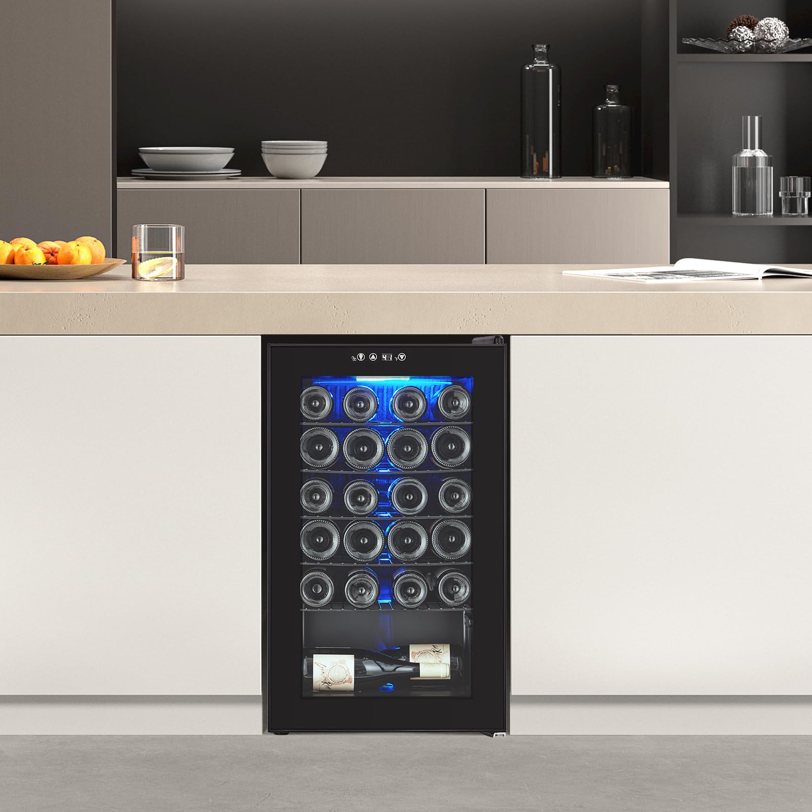 Garvee Wine Fridge 24 Bottle, Wine Cooler Refrigerator with 40~61°F Digital Temperature Control, Freestanding Wine Cellar for Red White Wine, Champagne, Beer with Blue Interior Light