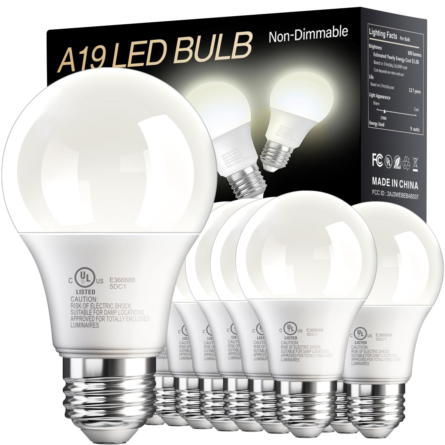 VOLIVO 24 Pack A19 LED Light Bulbs, 9W(60W Equivalent), 5000K Daylight, 800 Lumens, E26 Standard Base, Energy Saving, Non-Dimmable LED Bulb, UL Listed and FCC Certified, for Bedroom Living Room Home