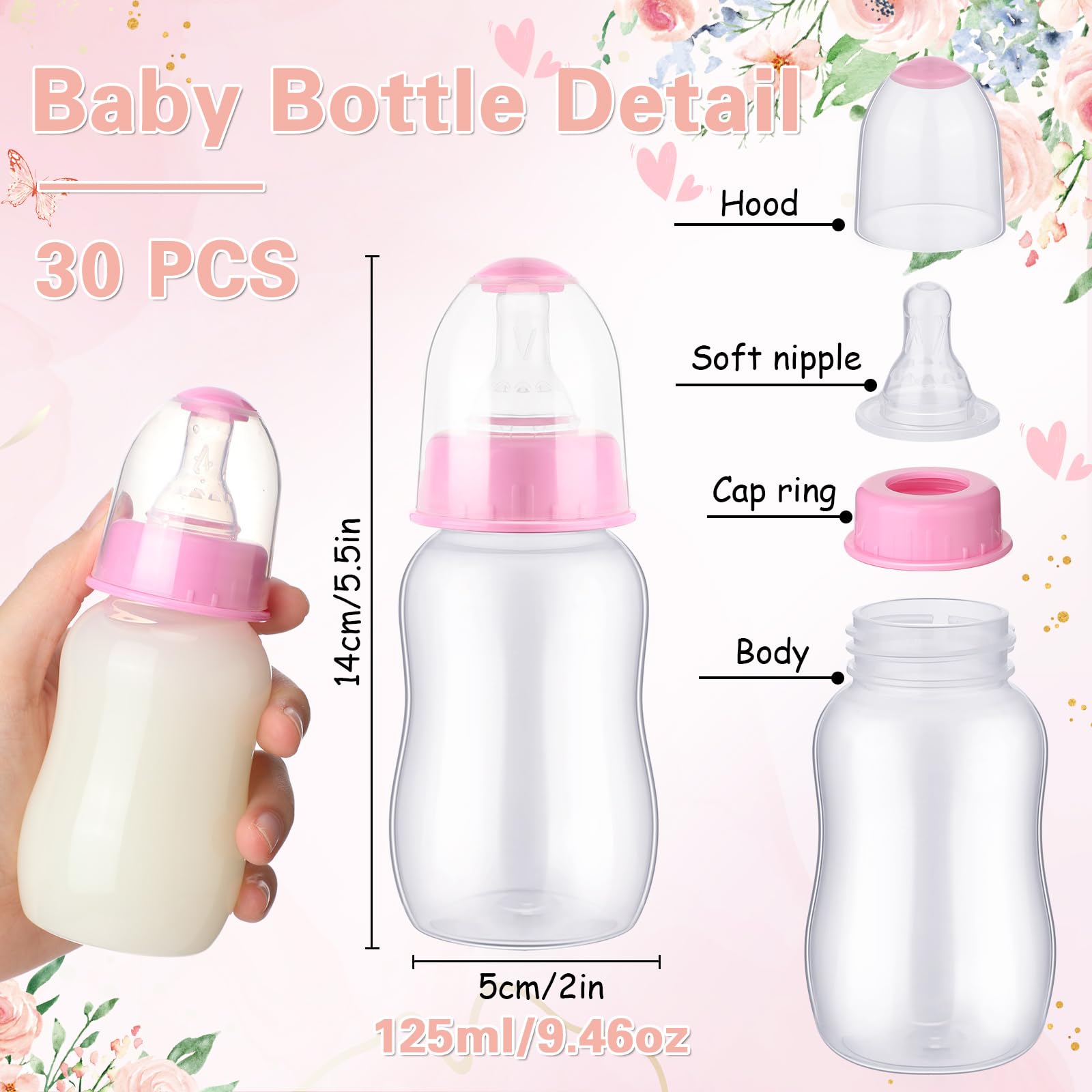 SiliFine 30 Pcs Baby Shower Favors Party Game Mini Baby Bottles Gift Sets for Baby Shower Boy Girl Gender Reveal Birthday Party Supplies Gift (Pink)