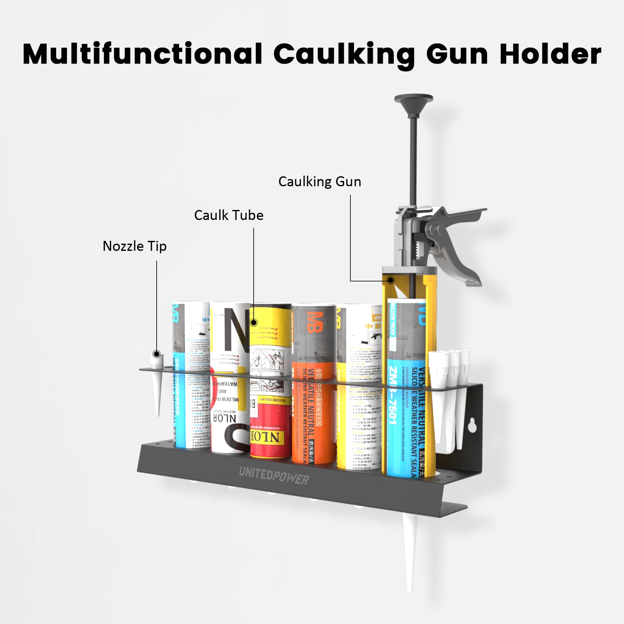 UNITEDPOWER Caulking Gun Holder, Wall Mount Hand Caulking Gun Storage Rack, Organizer for Workshop, Shop, Garage