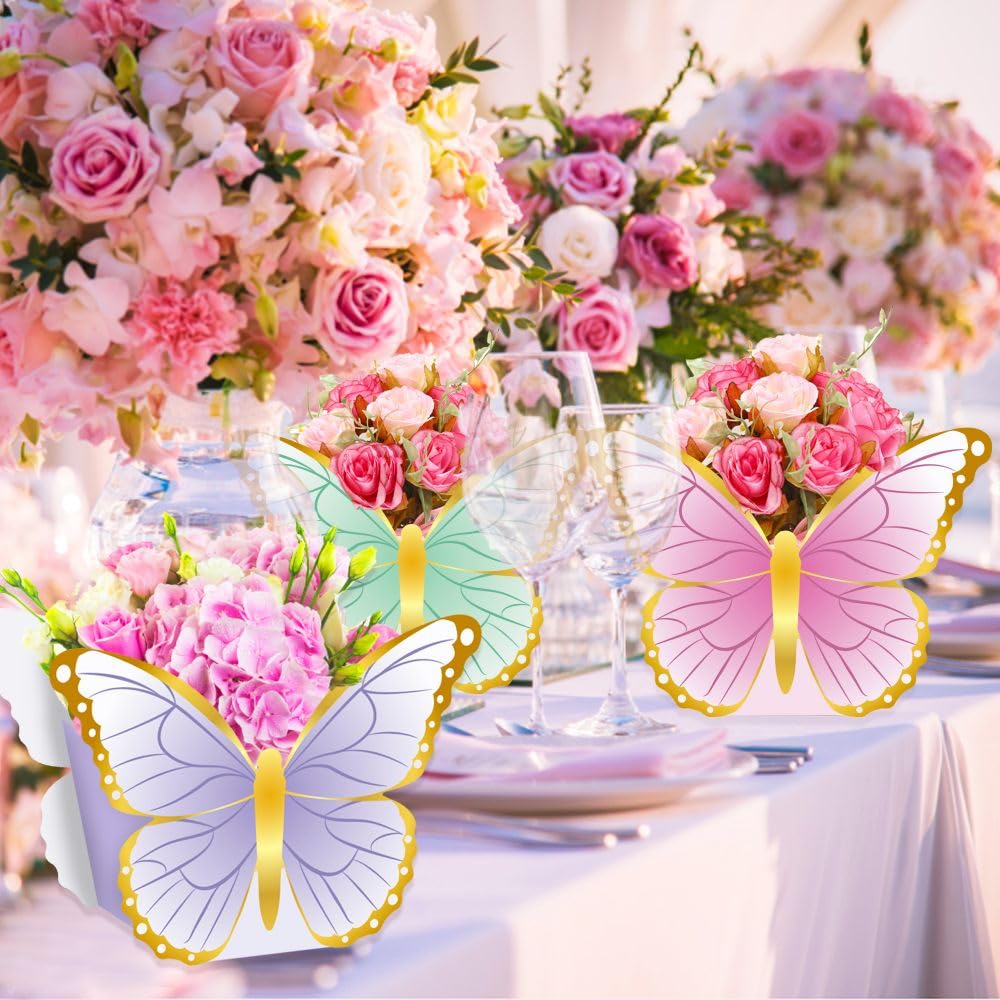 12 Pcs Butterfly Centerpieces Paper Boxes for Baby Shower Birthday Tea Party Favors Tables Decor Pink Purple Green Table Decorations for Flower Themed Party Supplies Bridal Wedding