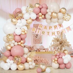 161Pcs Blush Dusty Pink Balloon Garland Arch Kit, Retro Pink White Balloons Champagne Confetti Balloons for Birthday Party Baby Shower Garden Tea Party Bachelorette Bridal Wedding Decorations