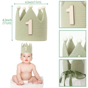 Wild One 1st Green Highchair Wood Bead Tassel Garland Crown Hat Wooden Cake Topper Birthday Party Decorations