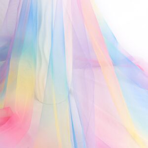 HAVII 63" × 8yard Rainbow Tulle Fabric Rolls Sheer Tulle Ribbon Netting Fabric Gradient Tulle Bolt Spool for Table Tutu Skirt Dress DIY Birthday Party Baby Shower Decorations