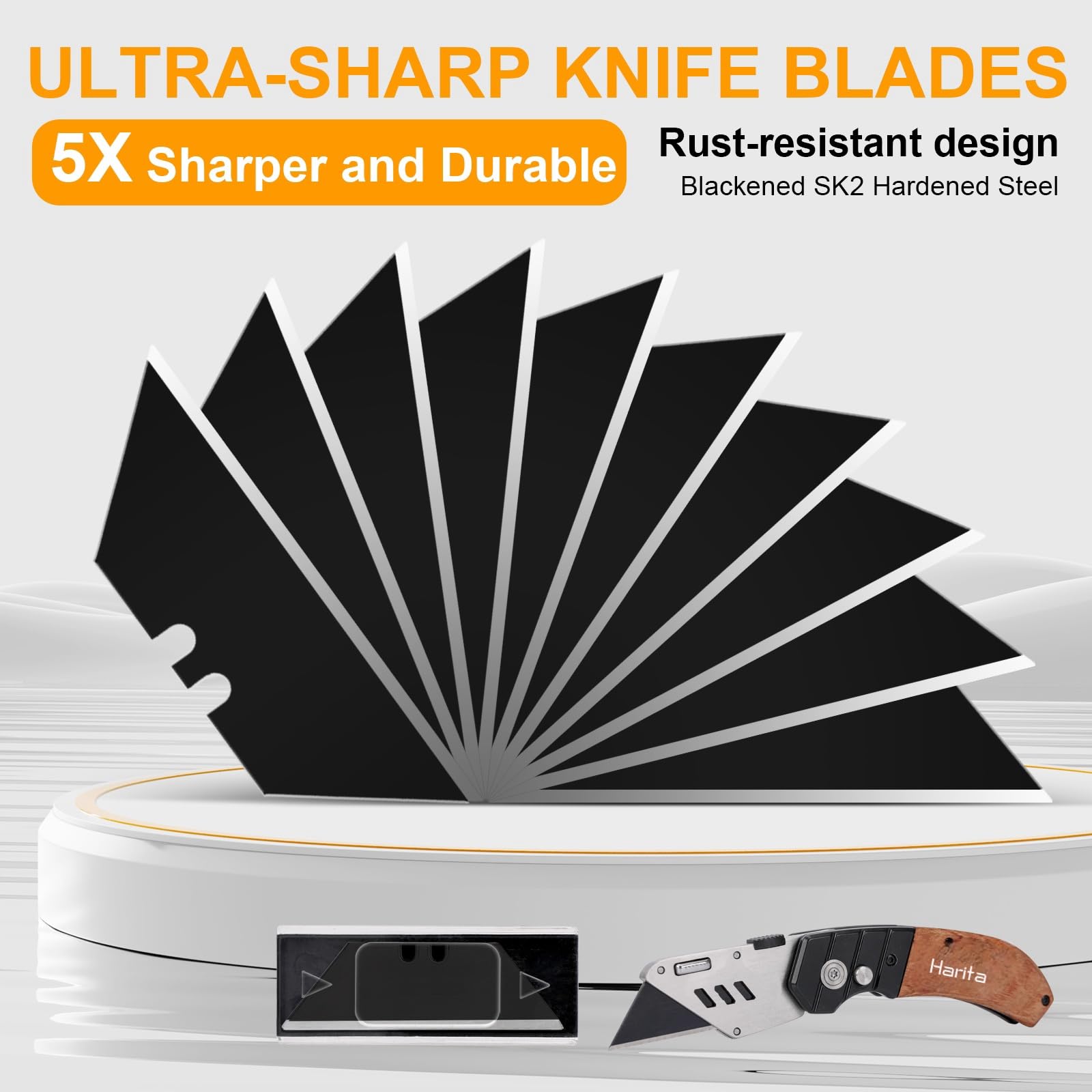 Harita 30 pcs Utility Knife Blades, Blackened SK-2 Razor Blades for Box Cutter Utility Knife, Roof Blades, Never Rust, Extra Durable, Sharper