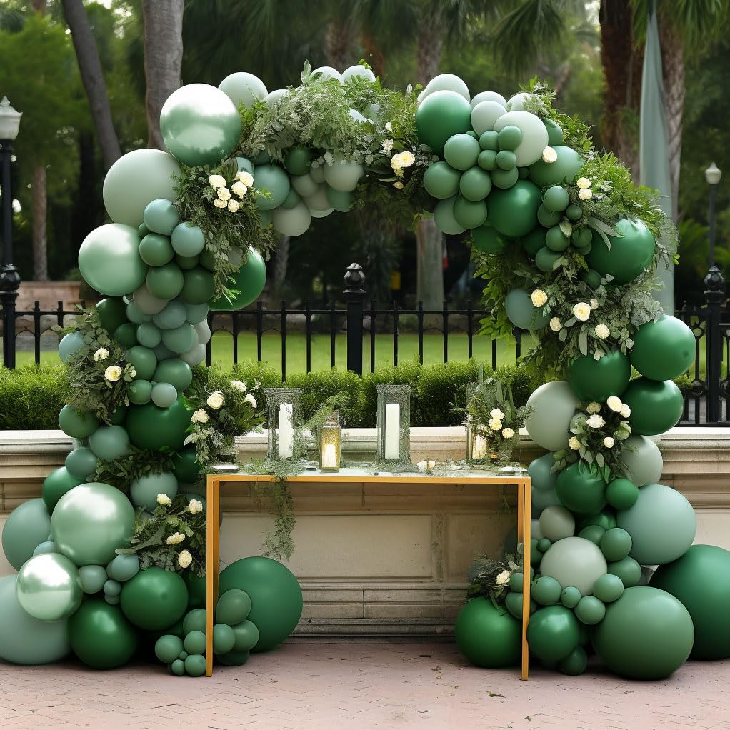 Dark Green and Sage Green Balloon Garland Double Stuffed Dusty Sage Green Balloons Forest Emerald Green Balloons Green Balloon Arch Kit for Baby Shower St. Patrick's Day Jungle Birthday Party Decor