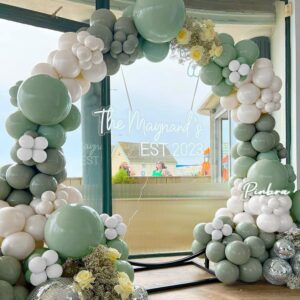 Sage Green White Balloon Garland Double Stuffed Dusty Green Balloons Pearl White Sand Olive Green Balloon Arch Kit Avocado Green Balloon For Neutral Baby Shower Bridal Shower Birthday Party Decoration