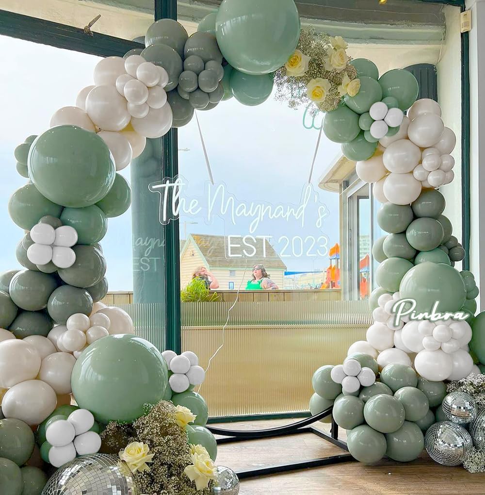 Sage Green White Balloon Garland Double Stuffed Dusty Green Balloons Pearl White Sand Olive Green Balloon Arch Kit Avocado Green Balloon For Neutral Baby Shower Bridal Shower Birthday Party Decoration