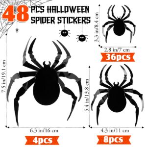 BBTO 48 Pieces Halloween Spider Wall Decor DIY Mirror 3D Spider Stickers Removable Spider Decals for Home Nursery Classroom Bedroom Bathroom Living Room Decor