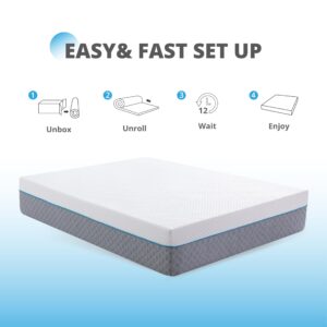 EGOHOME King Mattress 14 Inch, Charcoal Gel Memory Foam Mattress Bed in a Box, Back Pain Relief Mattress Made in USA, Medium Firm Mattress, CertiPUR-US Certified,76”x80”x14”, White