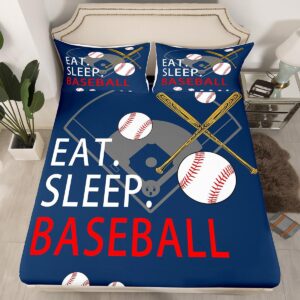 Feelyou Kids Baseball Gaming Sheet Set Twin Size Navy Blue Bed Sheets for Boys Girls Teens Bedroom Decor Softball Bed Set Women Men Ball Games Sheets,1 Fitted Sheet+1 Pillow Sham+1 Flat Sheet