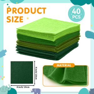 Hlonon 40Pcs Green Felt Fabric Sheets, 4 x 4 Inch Pre-Cut Felt Sheet for DIY Crafts Sewing Patchwork Art Projects, 4 Colors