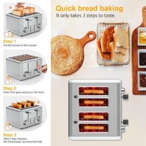 WHALL Toaster Stainless Steel, 6 Bread Shade Settings, Bagel/Defrost/Cancel Function, 1.5in Wide Slot, High Lift Lever, Removable Crumb Tray, for Various Bread Types