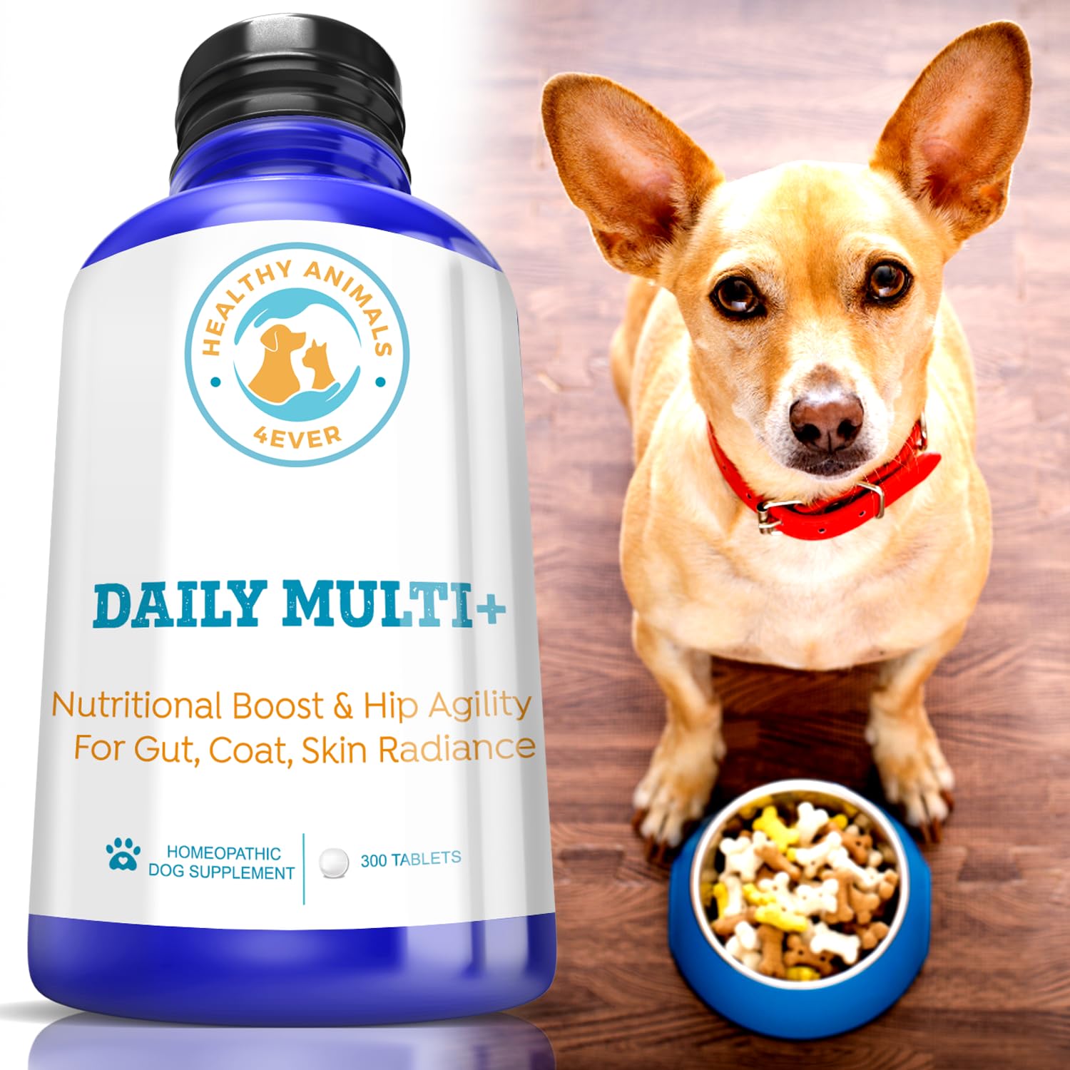 Healthy Animals 4Ever Nutritional Boost & Hip Agility for Gut, Coat, Skin Radiance | Extra Strong Ingredients | Fast Acting Formula | Completely Safe & Natural | 300 Tablets