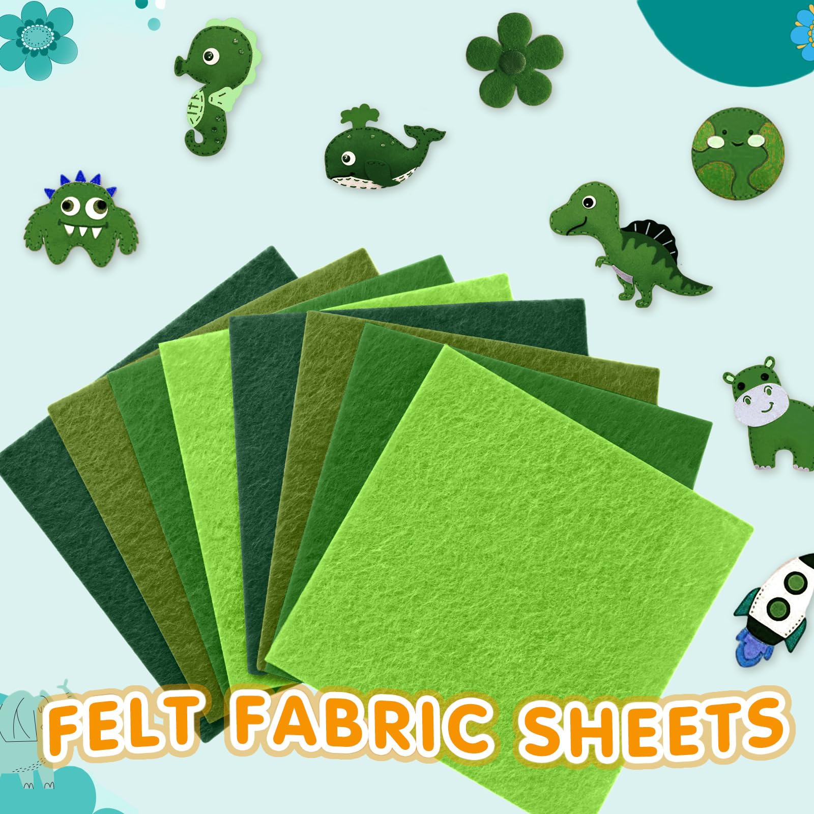 Hlonon 40Pcs Green Felt Fabric Sheets, 4 x 4 Inch Pre-Cut Felt Sheet for DIY Crafts Sewing Patchwork Art Projects, 4 Colors