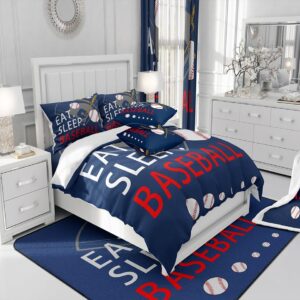 Feelyou Kids Baseball Gaming Sheet Set Twin Size Navy Blue Bed Sheets for Boys Girls Teens Bedroom Decor Softball Bed Set Women Men Ball Games Sheets,1 Fitted Sheet+1 Pillow Sham+1 Flat Sheet