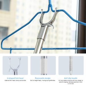 Clothesline Pole 51 Inch Telescoping Pole with Hook Stainless Steel Long Reach Closet Pole with Hook ＆ Non-slip Handle for Ceiling, Shelf Clothes Line Pole Clothing Hanger Telescopic Rod