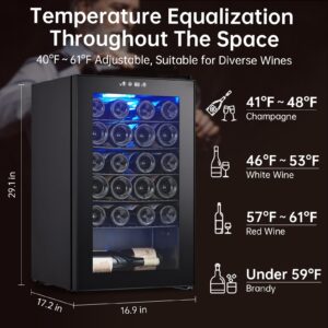 Garvee Wine Fridge 24 Bottle, Wine Cooler Refrigerator with 40~61°F Digital Temperature Control, Freestanding Wine Cellar for Red White Wine, Champagne, Beer with Blue Interior Light