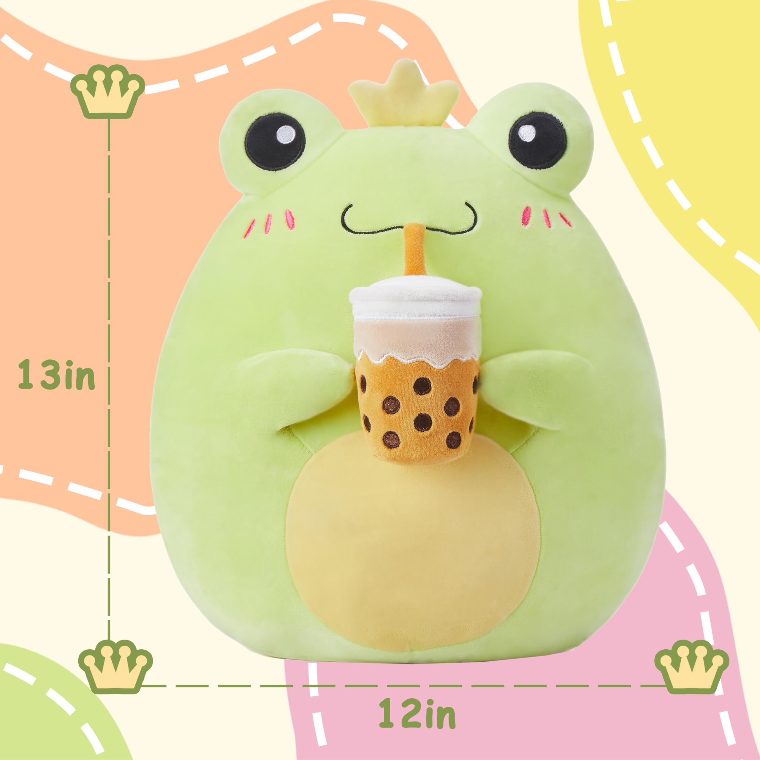 PLAYNICS Large Frog Plush Pillow Stuffed Animal Toy,Big Size Cute Soft Toys 13" Fat Kawaii Hugging Pillows Cuddle Huggable Plushie,Gift for Kids