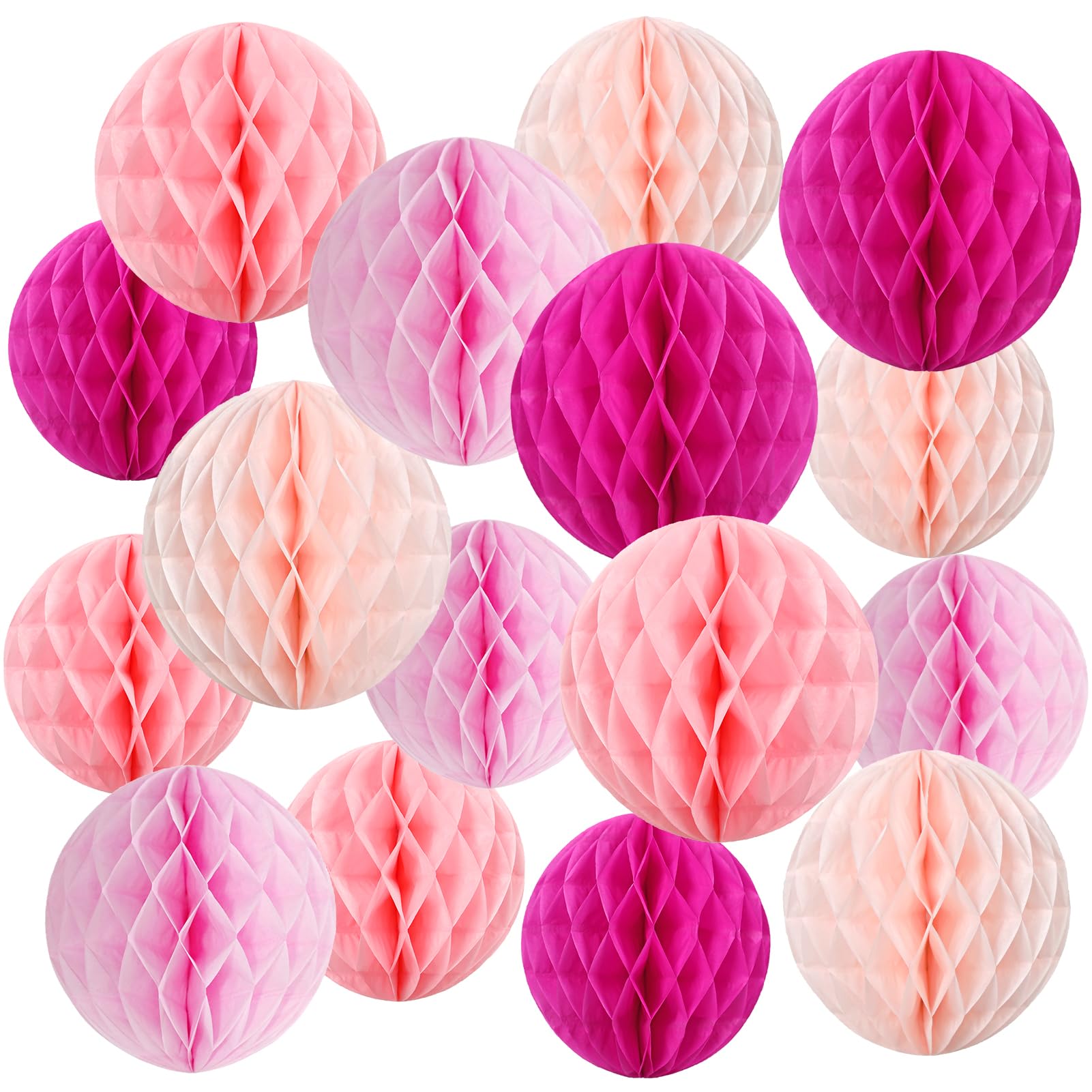 SUNBEAUTY 8'' Hanging Honeycomb Decorations Hot Pink Party Decoration Fuchsia Pink Paper Decoration for Birthday Wedding Graduation Events Accessories,Set of 16