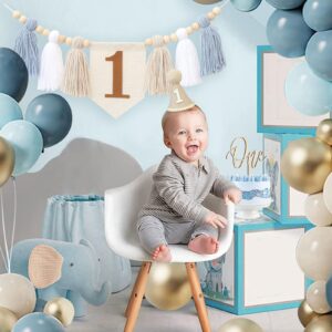 1st Birthday Highchair Banner Decorations For First Boys Khaki Cone Hat With One Cake Topper Photo Backdrop