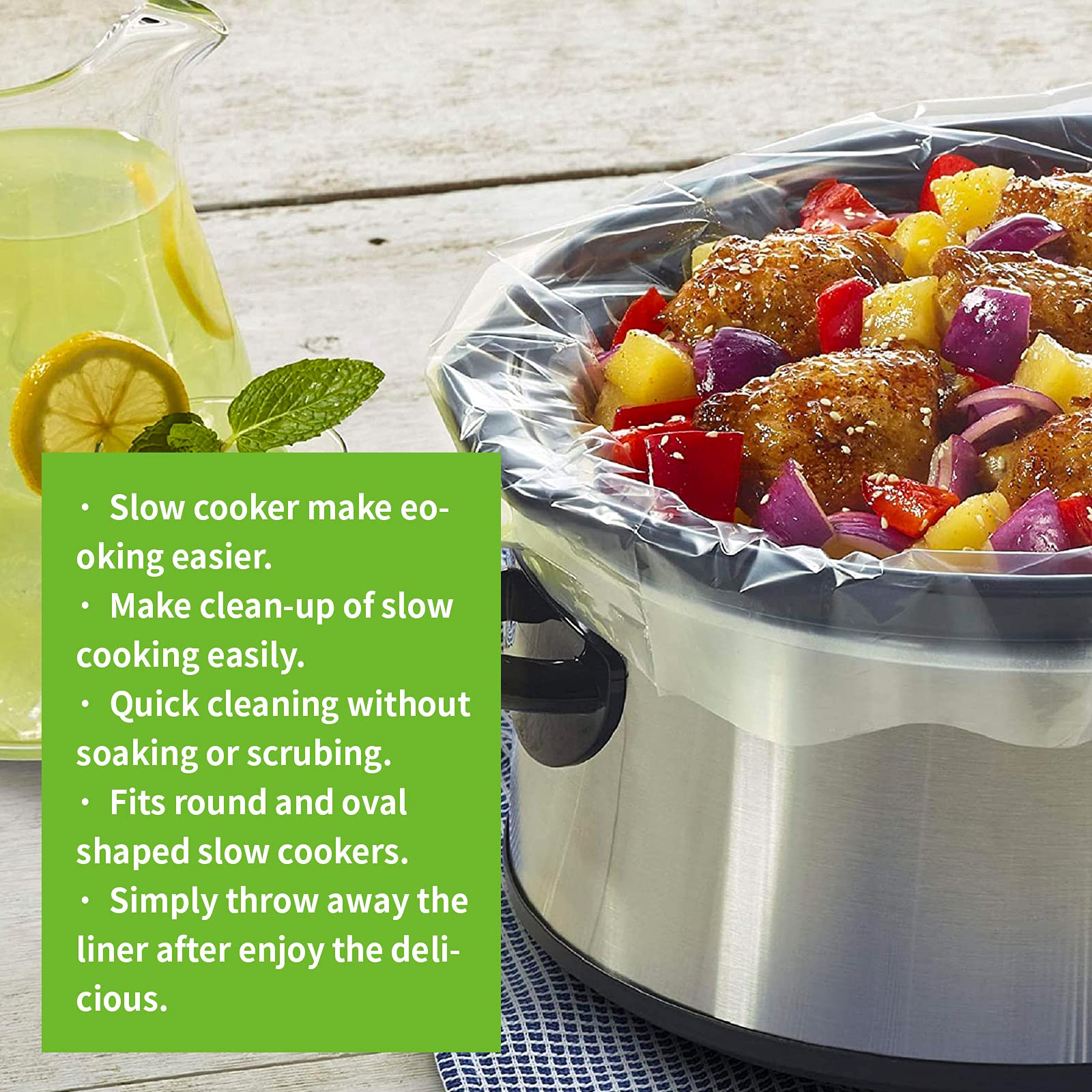 ECOOPTS Slow Cooker Liners (30 Liners), 14" × 22" Pot Liners Fit 6-10 Quarts, Disposable Cooking Bags Suitable for Oval & Round Pot, BPA Free (14" × 22")