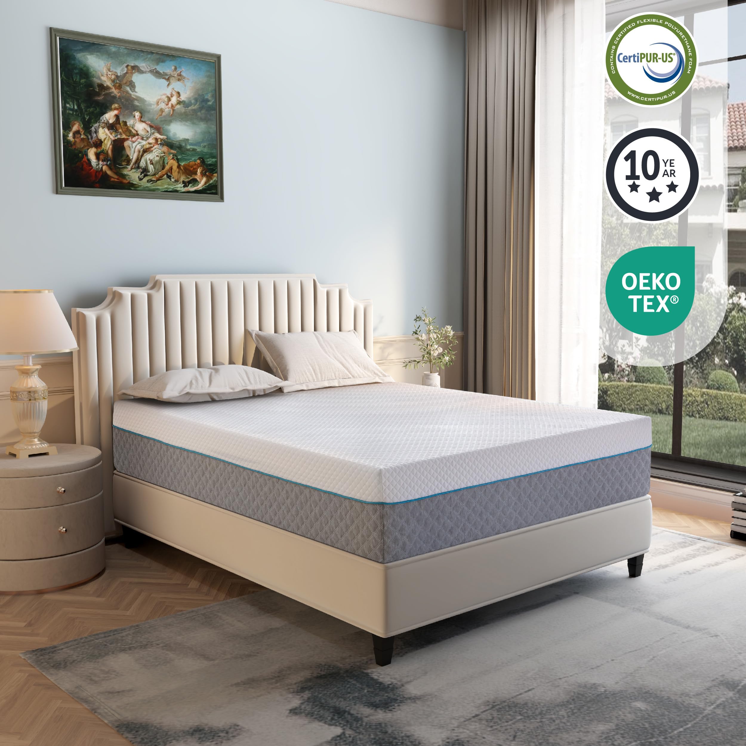 14 Inch Full Memory Foam Mattress, Fiberglass Free Mattress Bed in a Box, Gel Mattress Medium Firm Mattress, CertiPUR-US Certified, 54”x75”x14”, White