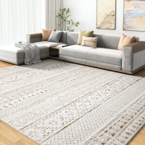 8x10 Area Rugs for Living Room Rugs, Washable Rug Neutral Carpet Soft Boho Rug for Bedroom, Large Area Rug for Play Room Dining Room Rug Indoor Brown