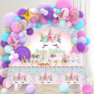 unicorn birthday decorations for girls,118pcs unicorn theme birthday party supplies with unicorn balloon garland arch kit unicorn backdrop and tablecloth for girls women birthday decorations