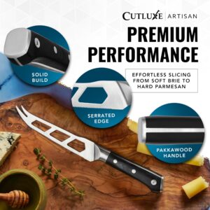 Cutluxe Cheese Knife – 5" Cheese Knife Slicer for Soft and Hard Cheese – Pronged, Serrated & Non Stick Blade – High Carbon German Steel, Full Tang & Ergonomic Handle Design – Artisan Series