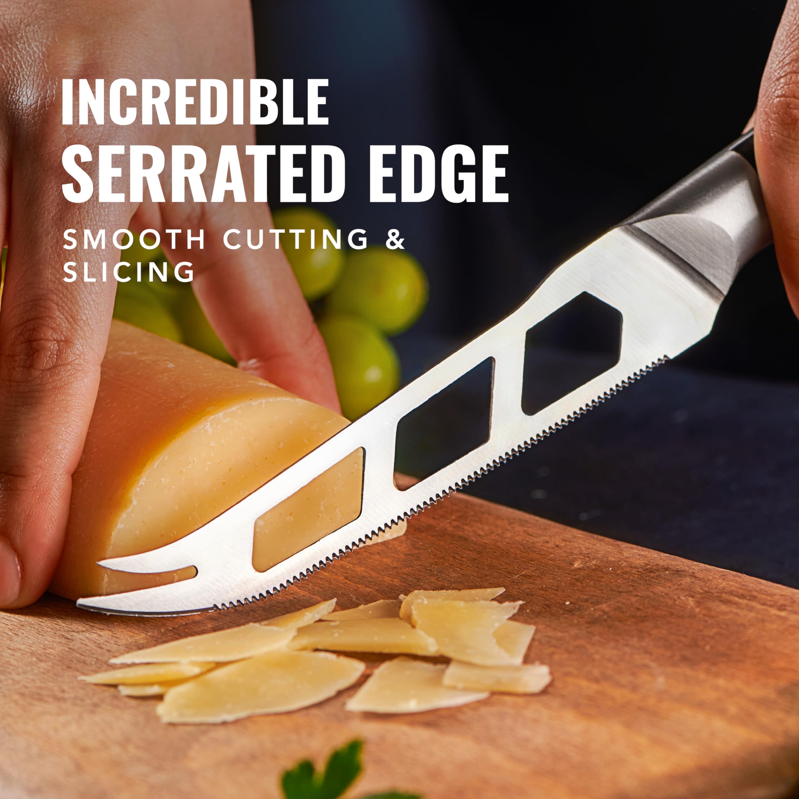 Cutluxe Cheese Knife – 5" Cheese Knife Slicer for Soft and Hard Cheese – Pronged, Serrated & Non Stick Blade – High Carbon German Steel, Full Tang & Ergonomic Handle Design – Artisan Series