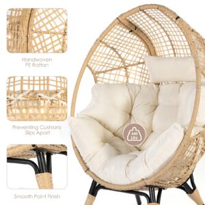 OUTPLATIO 2 Pieces Egg Chair Wicker Patio Egg Chair with Ottoman Rattan Teardrop Cuddle Cocoon Chair for Indoor Outdoor Bedroom Porch Backyard Deck Garden (2 pcs,Beige)