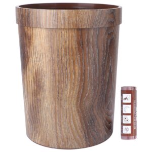 aboofan vintage wood grain plastic trash can 10l round wastebasket farmhouse garbage bin container for office bedroom bathroom brown