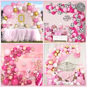 Amandir 153pcs Pink Balloon Garland Arch Kit, Different Sizes 18 12 10 5 inch Hot Pink Latex Metallic Confetti Pink Balloons for Birthday Princess Wedding Baby Shower Party Decorations