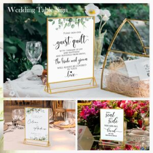 Acrylic Sign Holder 8.5x11 Gold Frames Clear Sign Holder, Gold Picture Frame Double Sided Flyer Holder, Table Menu Holder Display Stand for Wedding Signs Table Numbers