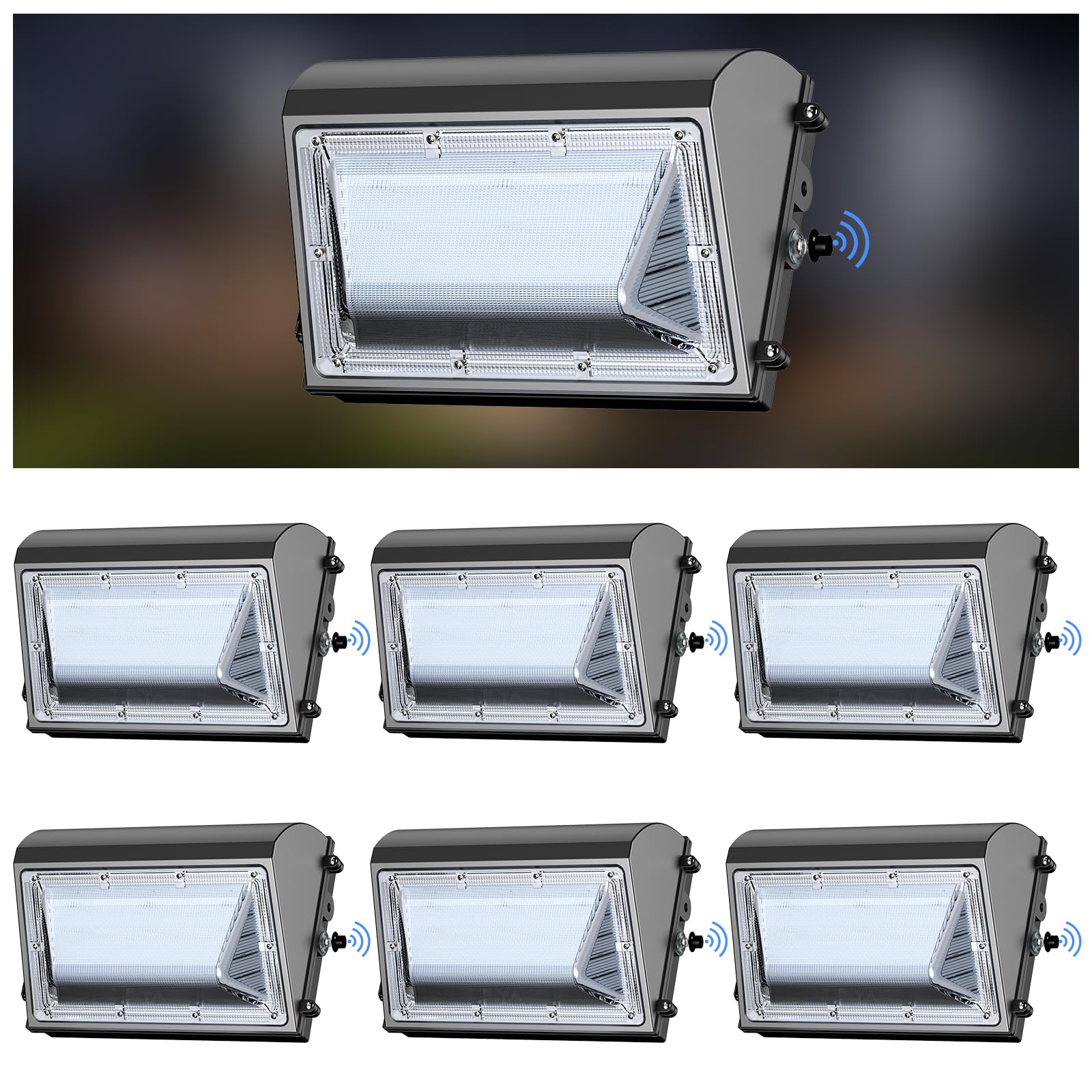 Aphyni 6 Pack 150W LED Wall Pack Light with Dusk to Dawn Photocell, 22500LM 5000K IP65 Waterproof Wall Pack Lights Outdoor LED Commercial Security Light for Parking Lot, Warehouse, Yard AC120-277V