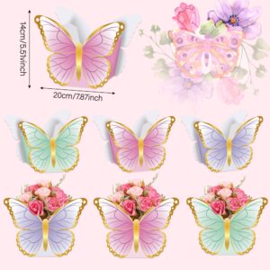 12 Pcs Butterfly Centerpieces Paper Boxes for Baby Shower Birthday Tea Party Favors Tables Decor Pink Purple Green Table Decorations for Flower Themed Party Supplies Bridal Wedding