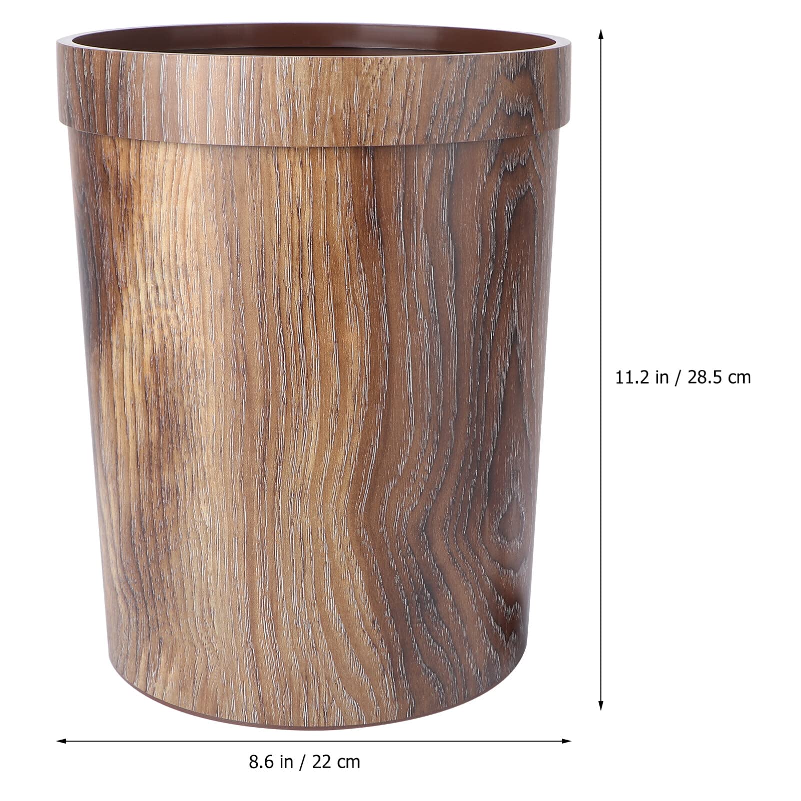 ABOOFAN Vintage Wood Grain Plastic Trash Can 10L Round Wastebasket Farmhouse Garbage Bin Container for Office Bedroom Bathroom Brown