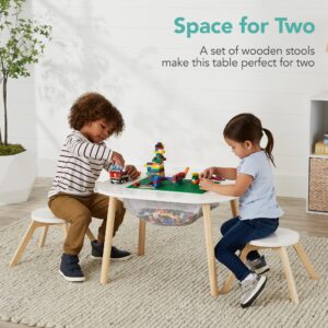 Best Choice Products 2-in-1 Kid's Wooden Building Block Table, Construction Activity Center for Playroom, Child Development w/Reversible Tabletop, 2 Stools, Storage Compartment