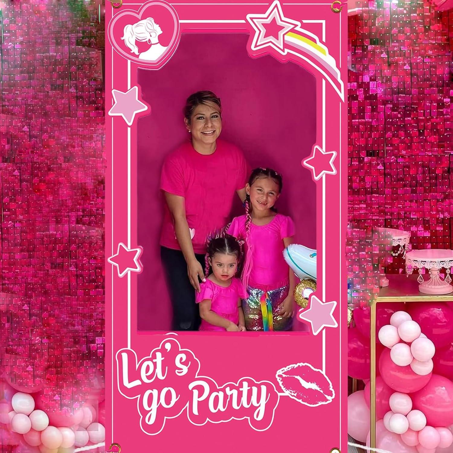 Pink Girls Birthday Decorations Hot Pink Photo Booth Props Princess Doll Theme Decor Let's Go Bachelorette Party Decoration for Girls Birthday Bridal Shower Pink Party Supplies（39.37 X 74.8 in）