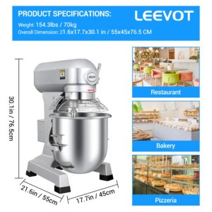 LEEVOT 30Qt 1250W Commercial Food Mixer, Commercial mixer 3-Speed Adjustable Heavy Duty Stand Mixer with Stainless Steel Bowl for Bakery Pizzeria.