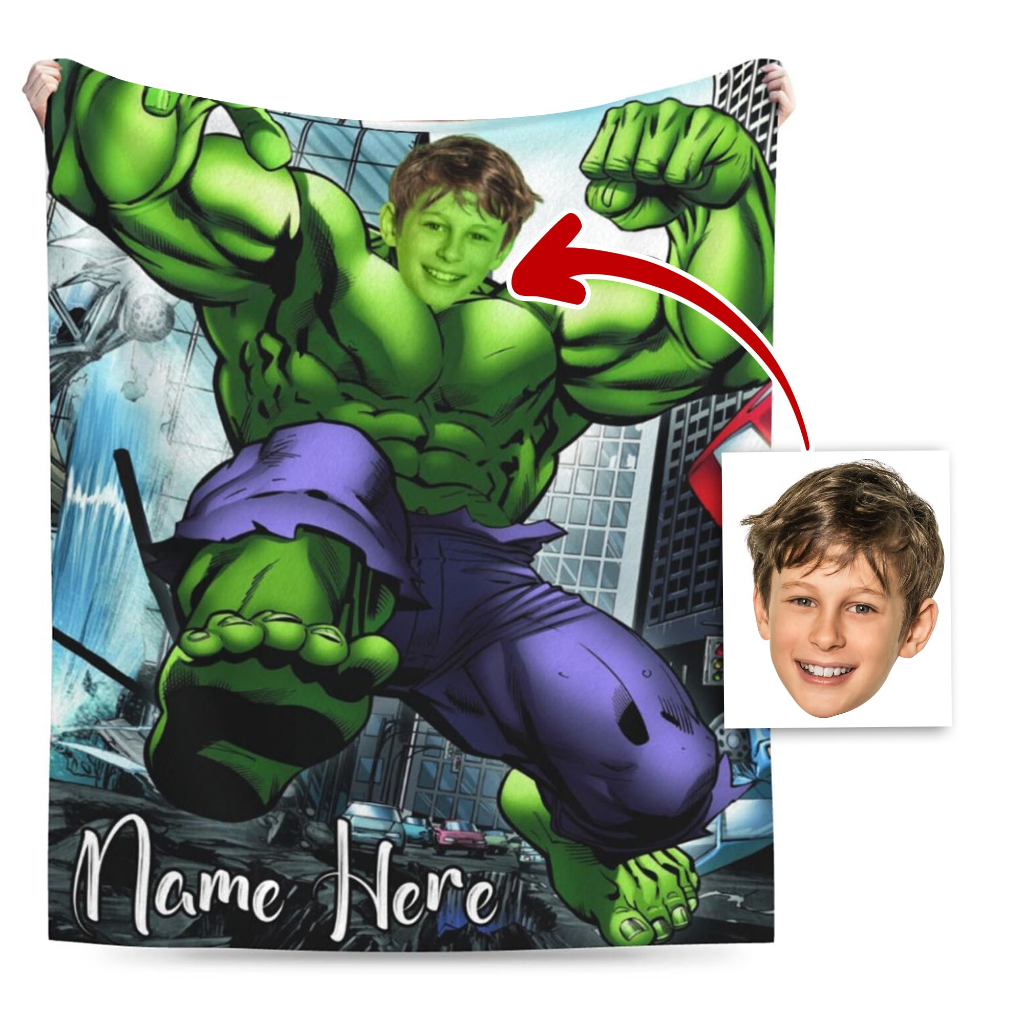 Wuimjaca Kids Superhero Blanket Custom Throw Blanket for Boys Personalized Super Hero Blankets with Photo and Name