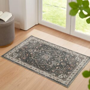 floralux washable rug 3x5, small carpets for bedroom (dark grey, 3x5ft.)