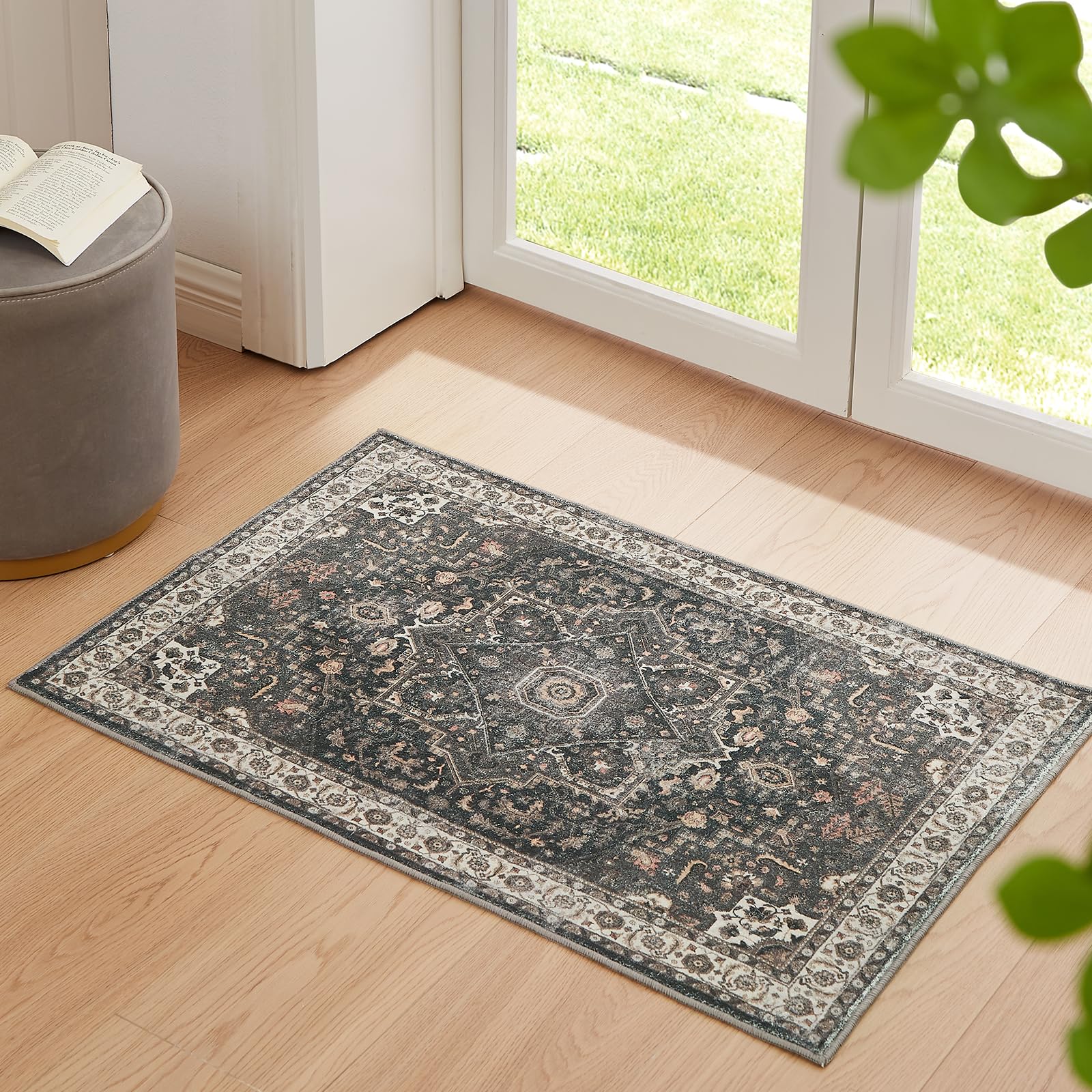 Floralux Washable Rug 3X5, Small Carpets for Bedroom (Dark Grey, 3x5Ft.)